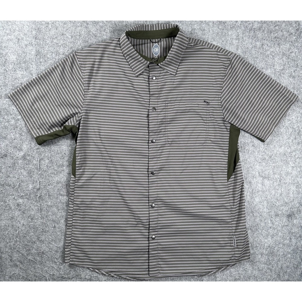 Club Ride Shirt Mens Large Striped Cycling Performance Pearl Snap Vented Biking